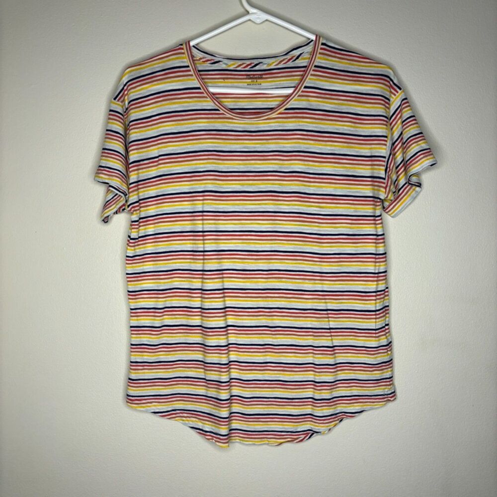 Madewell Basic Cotton Crewneck Tee in Retro Stripes Size S